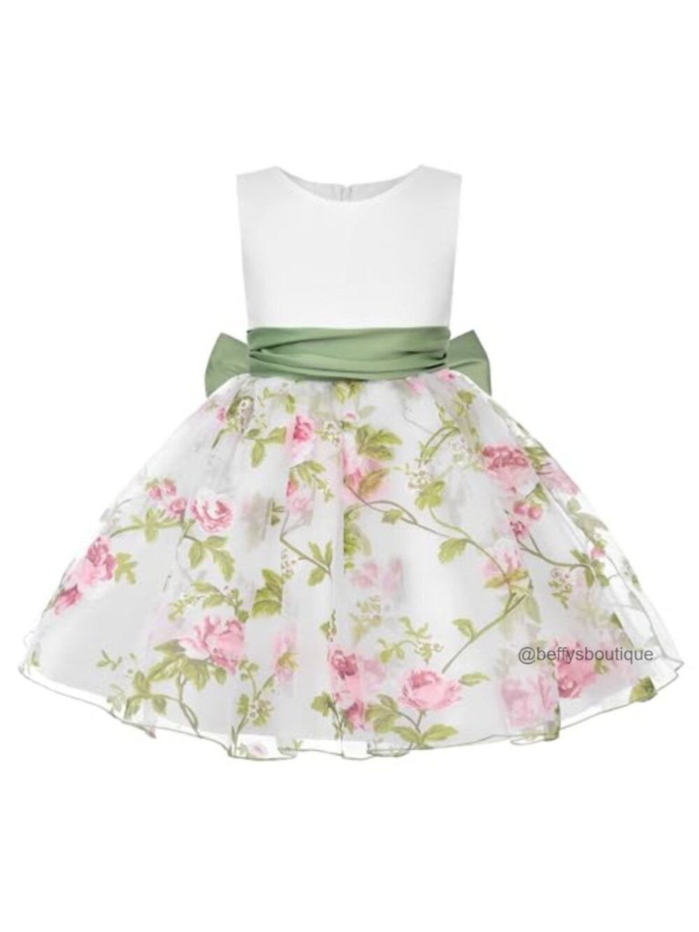 Sleeveless Floral Tulle Dress with Detachable Bow
